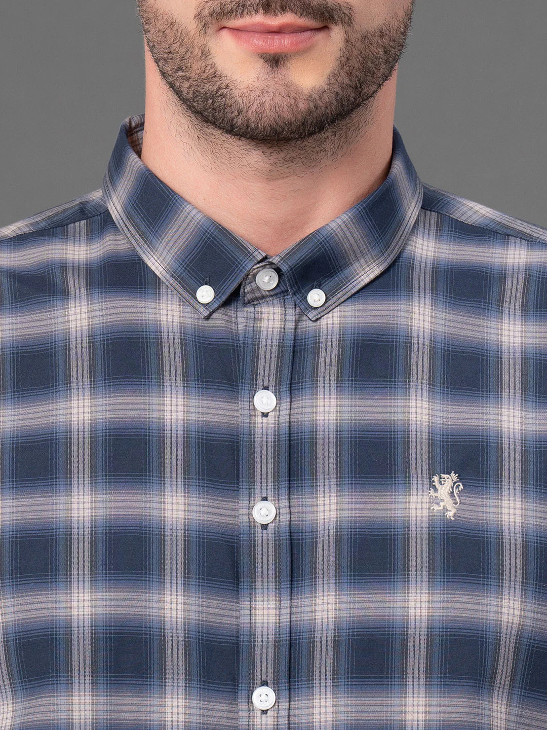 Midnight Blue Checked Shirt for Men - Image 4