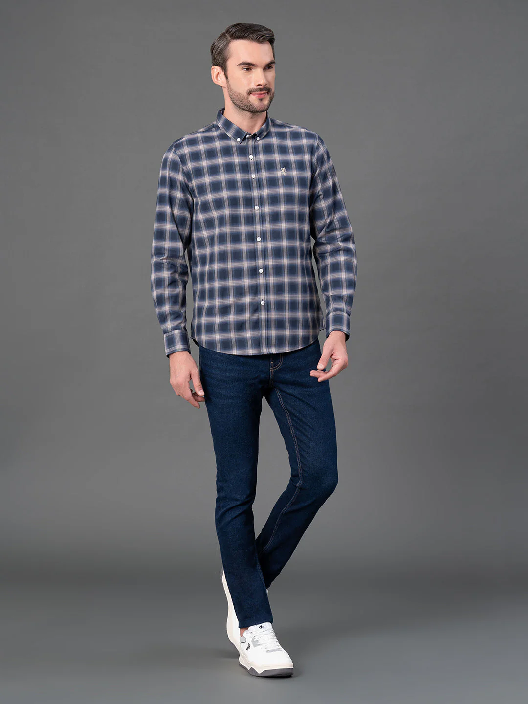 Midnight Blue Checked Shirt for Men - Image 5