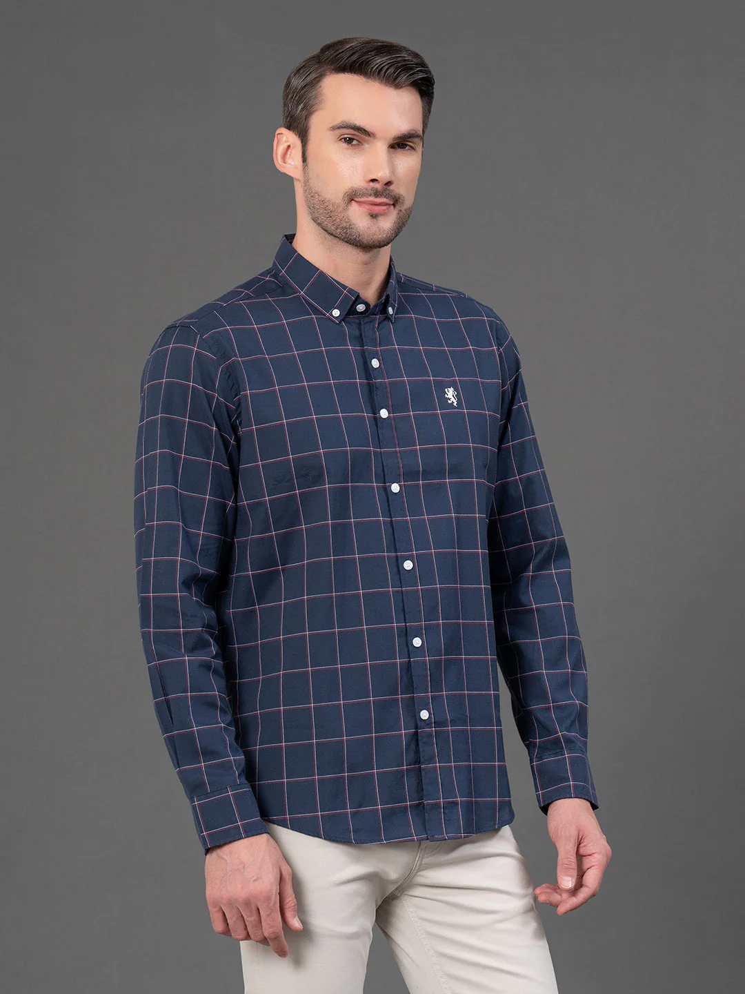 Midnight Blue Checked Shirt for Men - Image 2