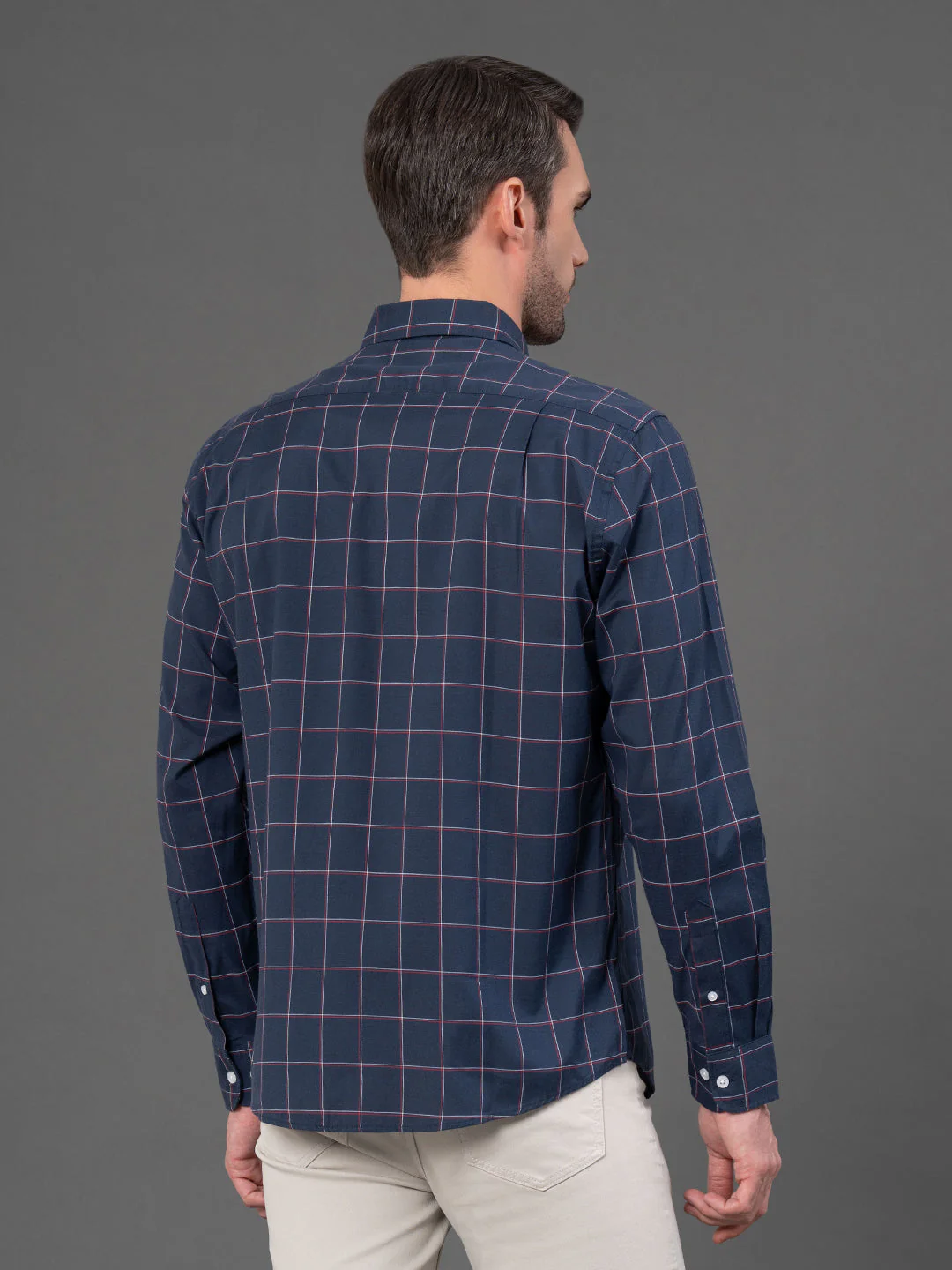 Midnight Blue Checked Shirt for Men - Image 3