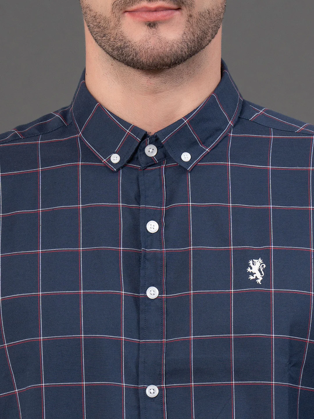 Midnight Blue Checked Shirt for Men - Image 4