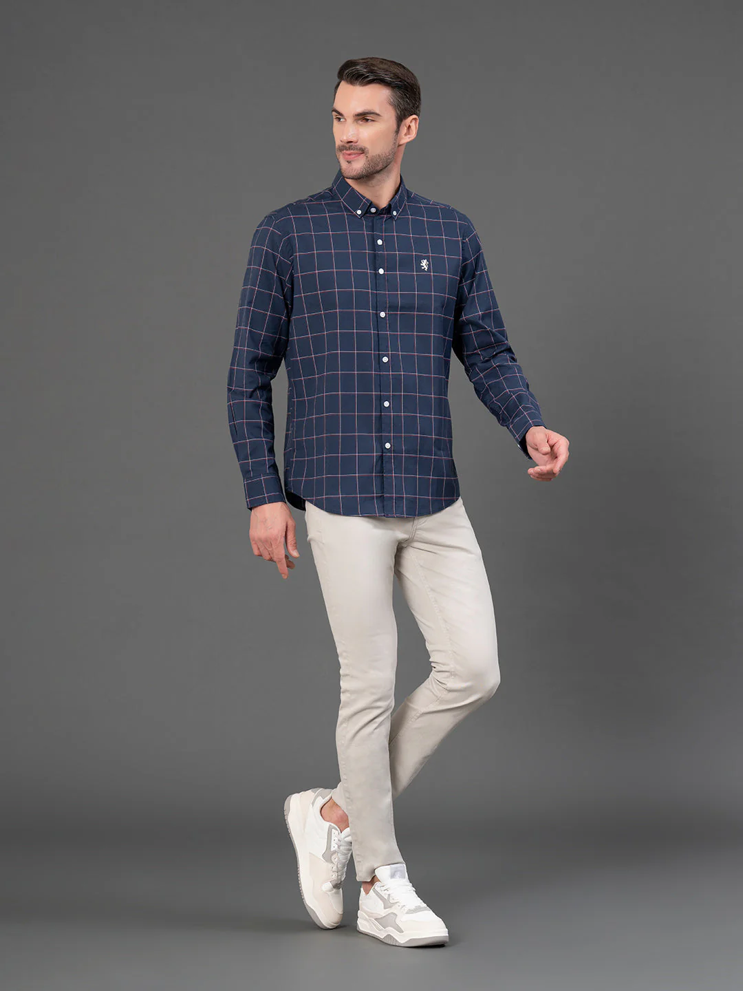 Midnight Blue Checked Shirt for Men - Image 5