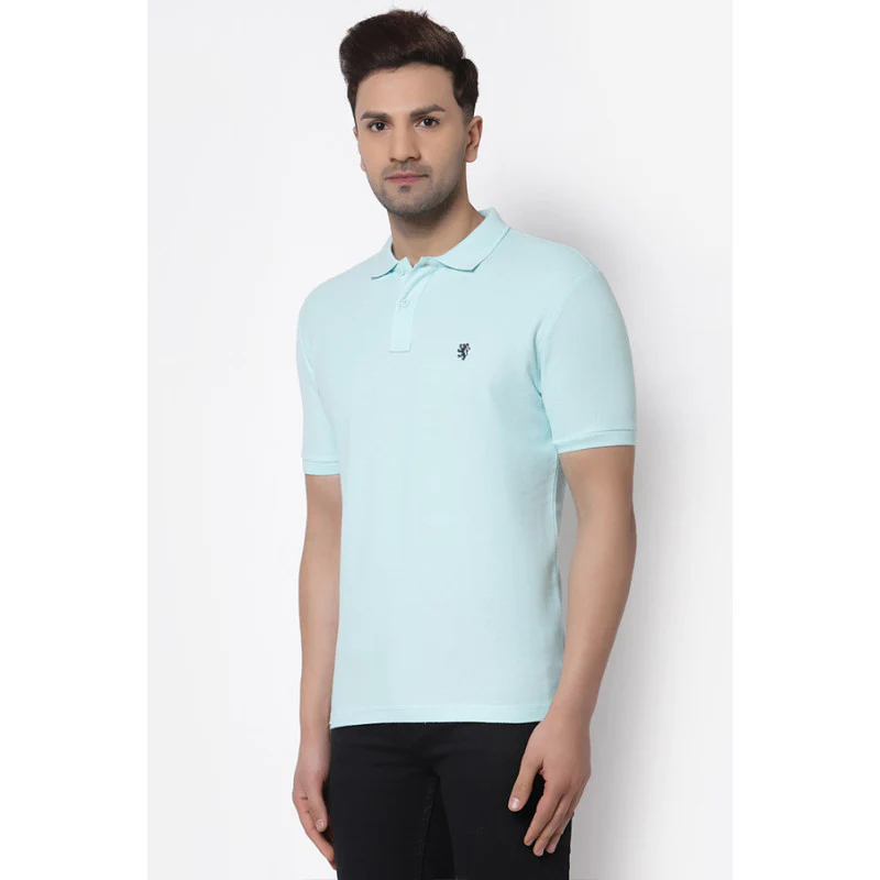 Mint Blue Solid Pure Cotton Men's T-Shirt - Image 2