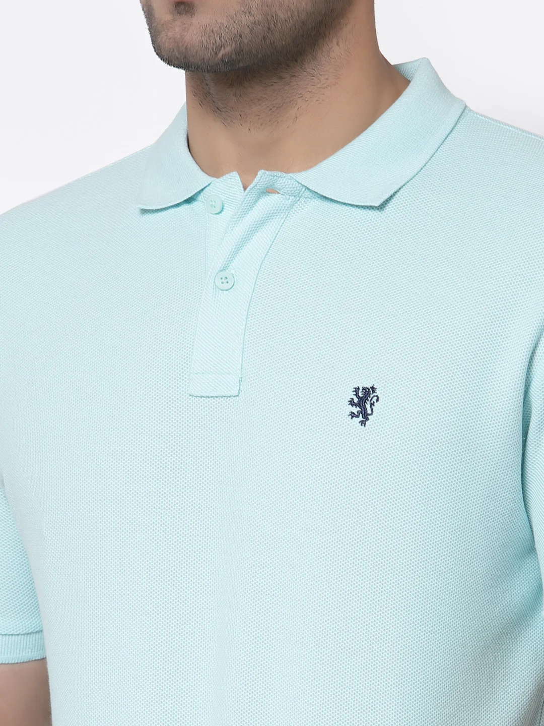 Mint Blue Solid Pure Cotton Men's T-Shirt - Image 4
