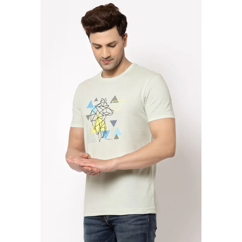 Mint Green Graphic Print Pure Cotton Men's T-Shirt - Image 2