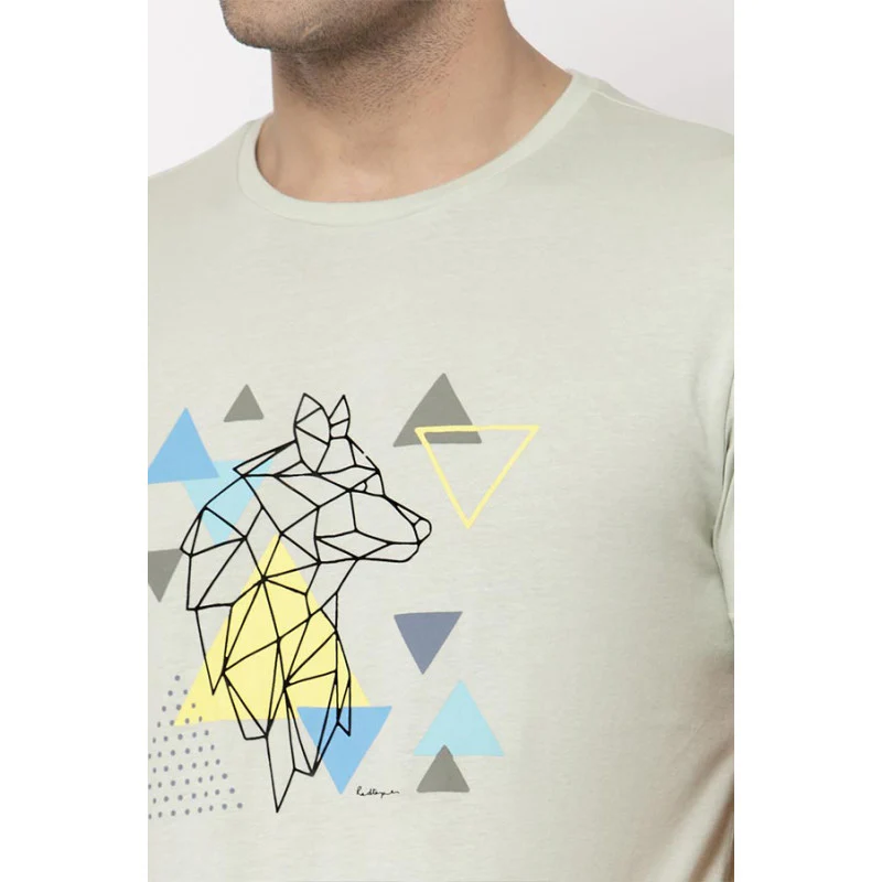 Mint Green Graphic Print Pure Cotton Men's T-Shirt - Image 4