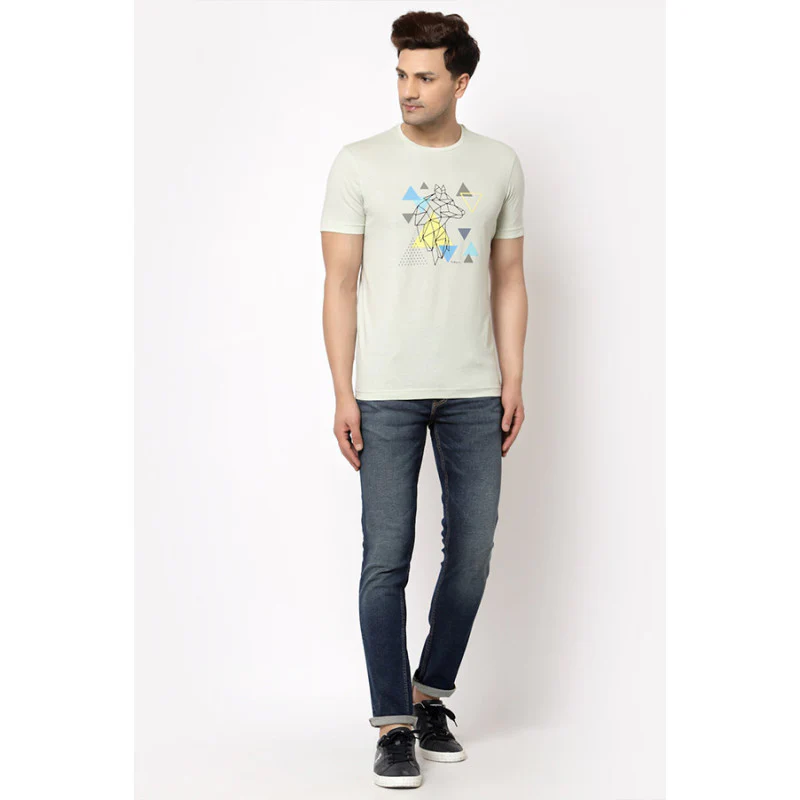 Mint Green Graphic Print Pure Cotton Men's T-Shirt - Image 5