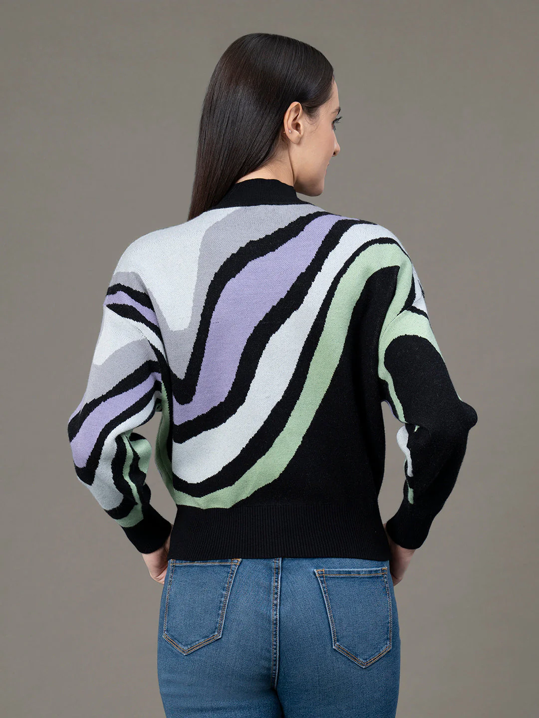 Mock Neck Drop Shoulder Sweater for Women - Image 3