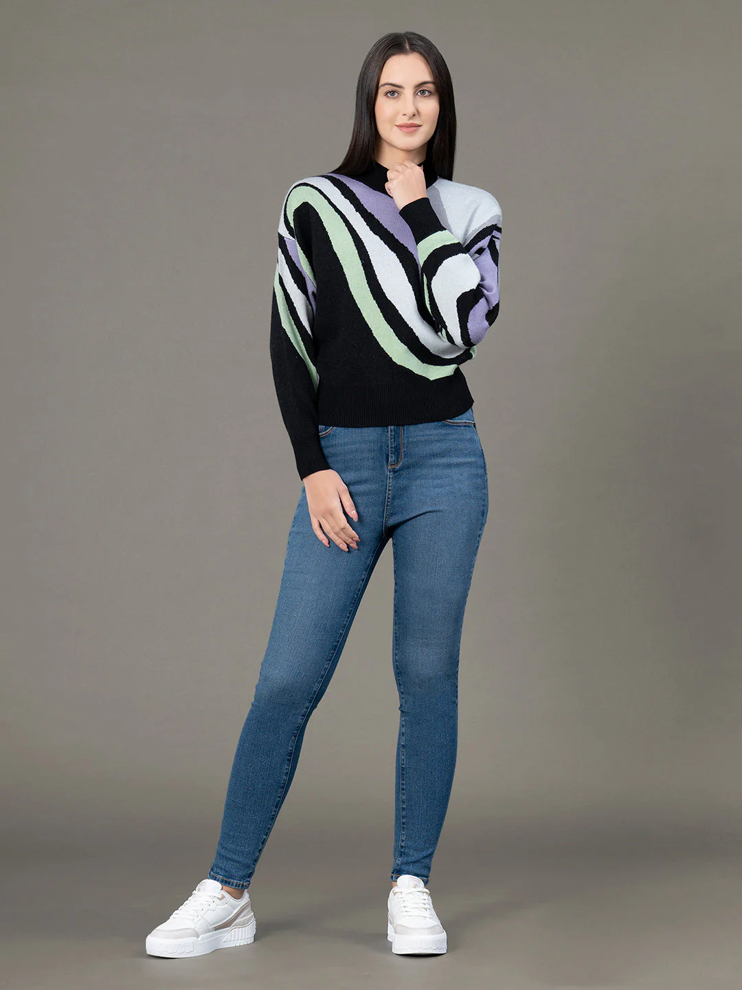 Mock Neck Drop Shoulder Sweater for Women - Image 5