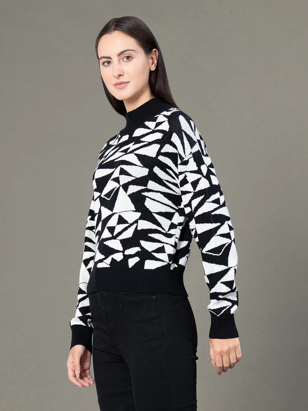 Mock Neck Drop Shoulder Sweater for Women - Image 2