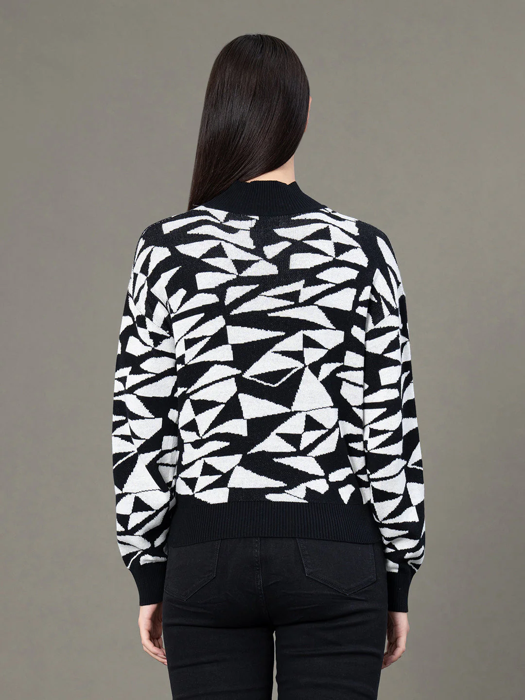 Mock Neck Drop Shoulder Sweater for Women - Image 3