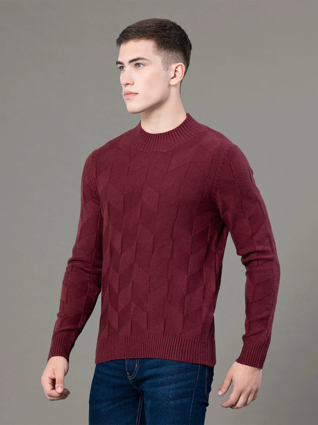 Mock Neck Pattern Sweater for Men - Image 2