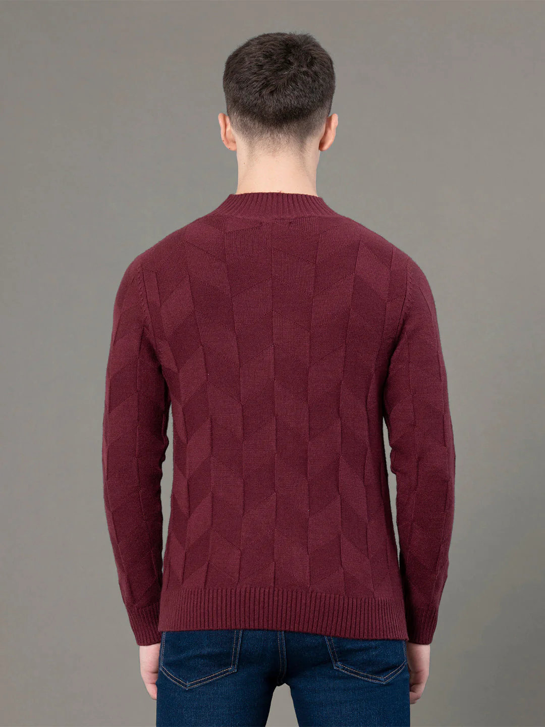Mock Neck Pattern Sweater for Men - Image 3