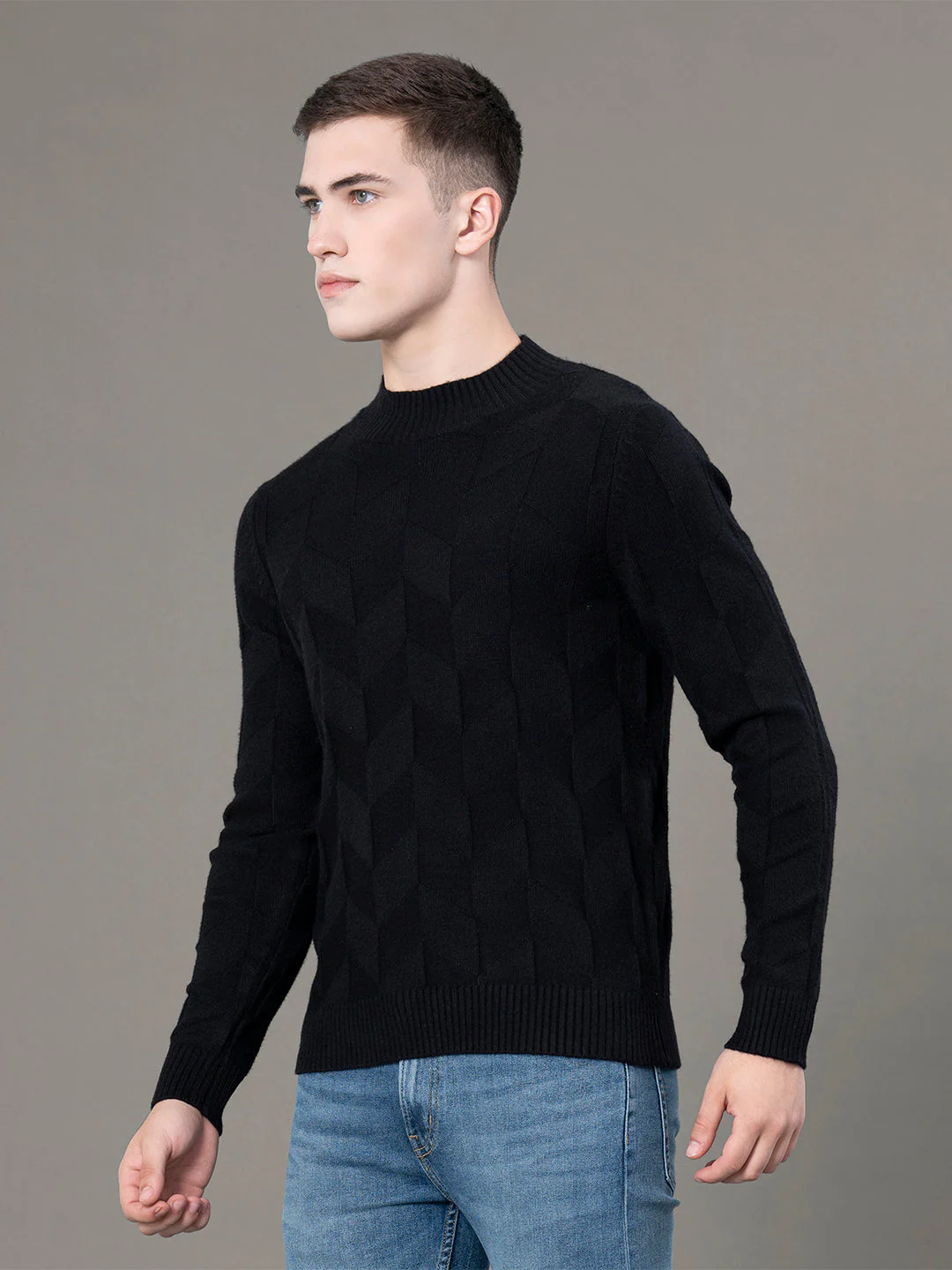 Mock Neck Pattern Sweater for Men - Image 2