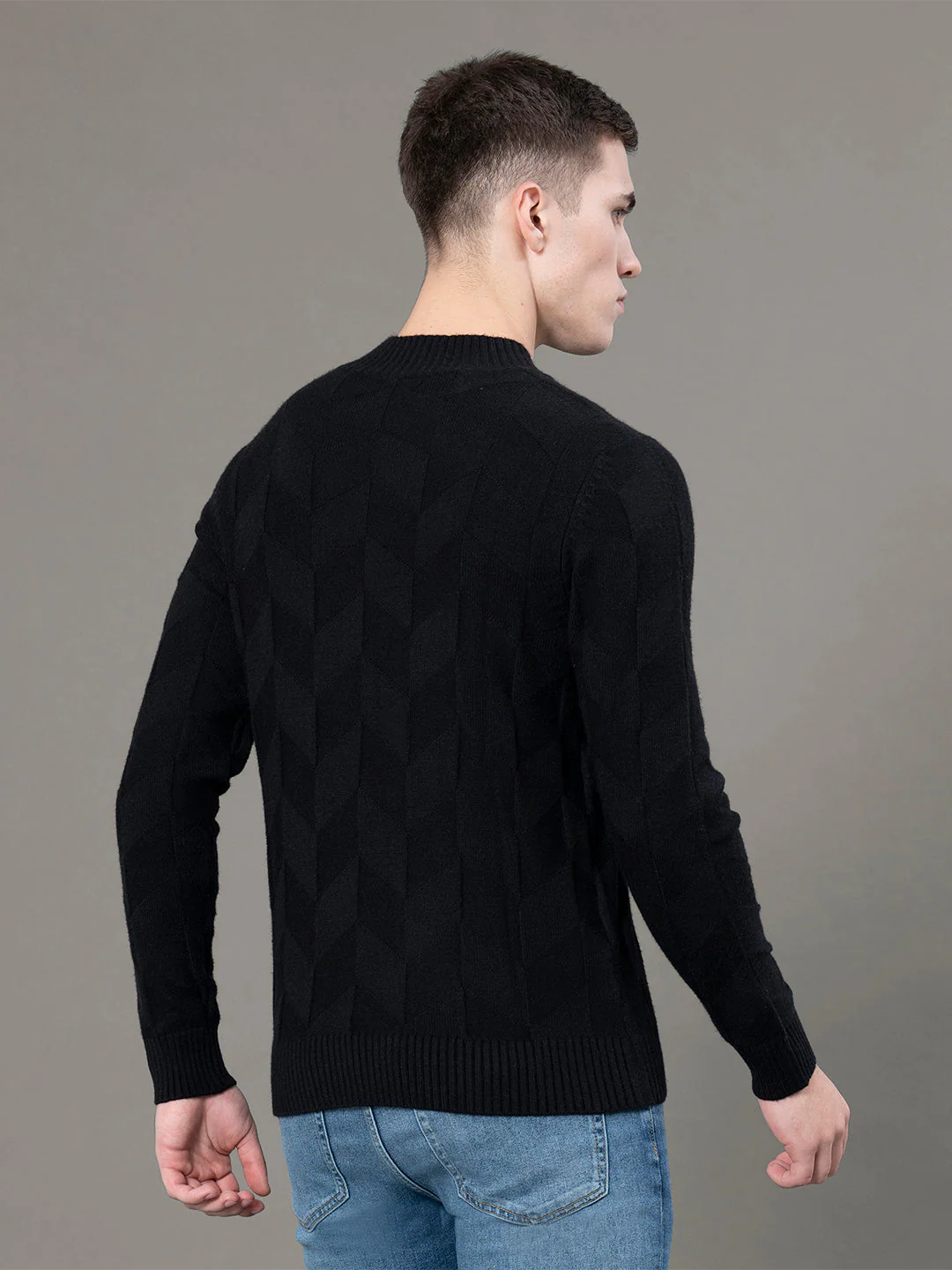 Mock Neck Pattern Sweater for Men - Image 3