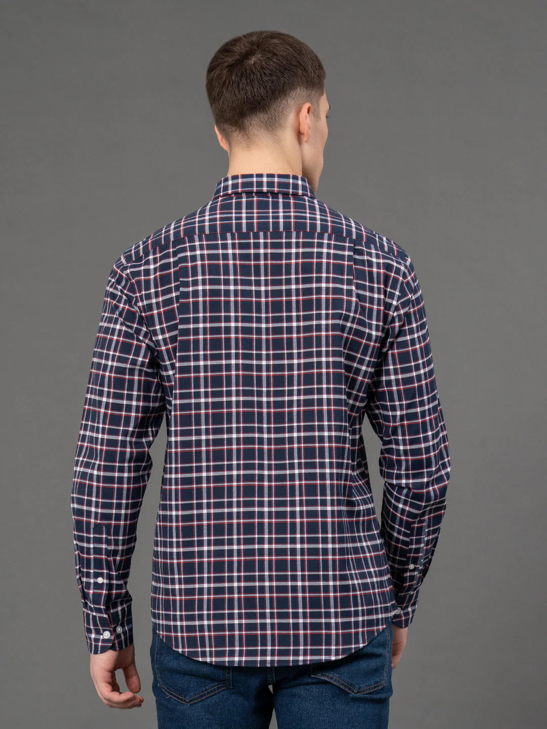 Navy Checked Shirt for Men - Image 3
