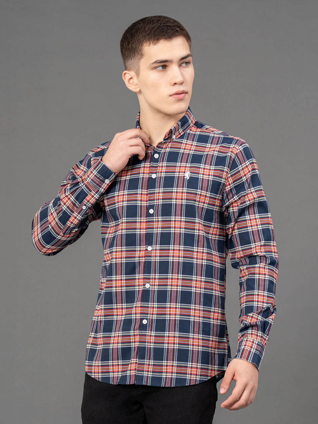 Navy Checked Shirt for Men - Image 2