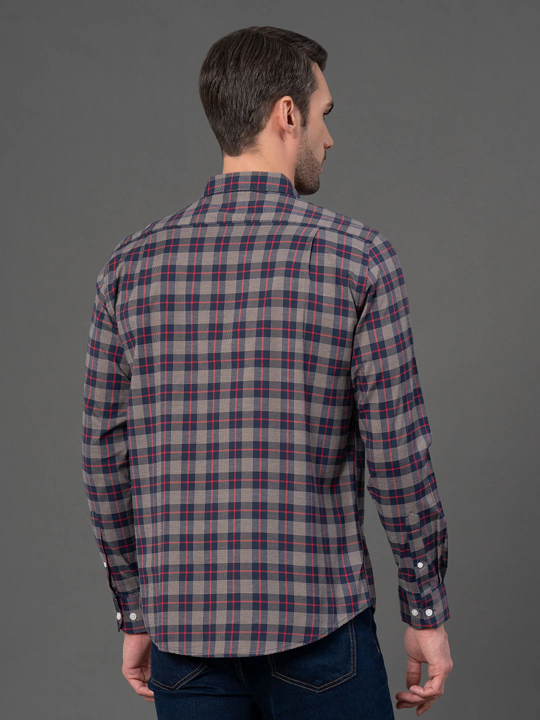 Navy Checked Shirt for Men - Image 3