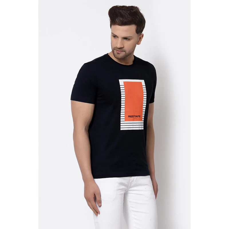 Navy Graphic Print Pure Cotton Men's T-Shirt - Image 2