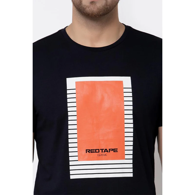 Navy Graphic Print Pure Cotton Men's T-Shirt - Image 3
