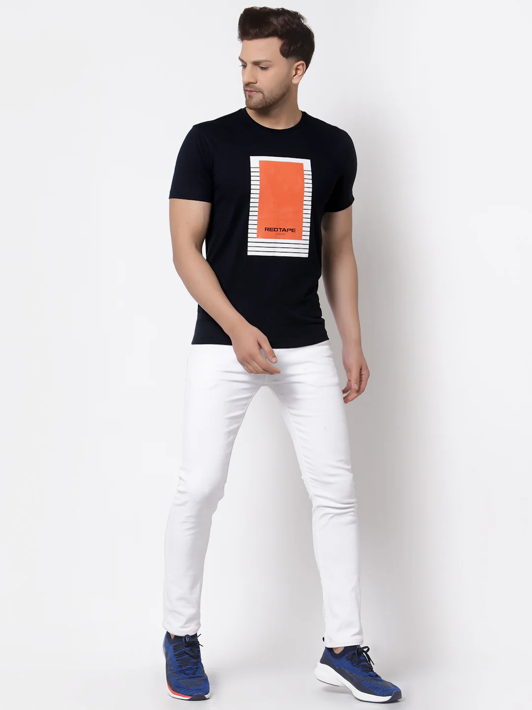 Navy Graphic Print Pure Cotton Men's T-Shirt - Image 5