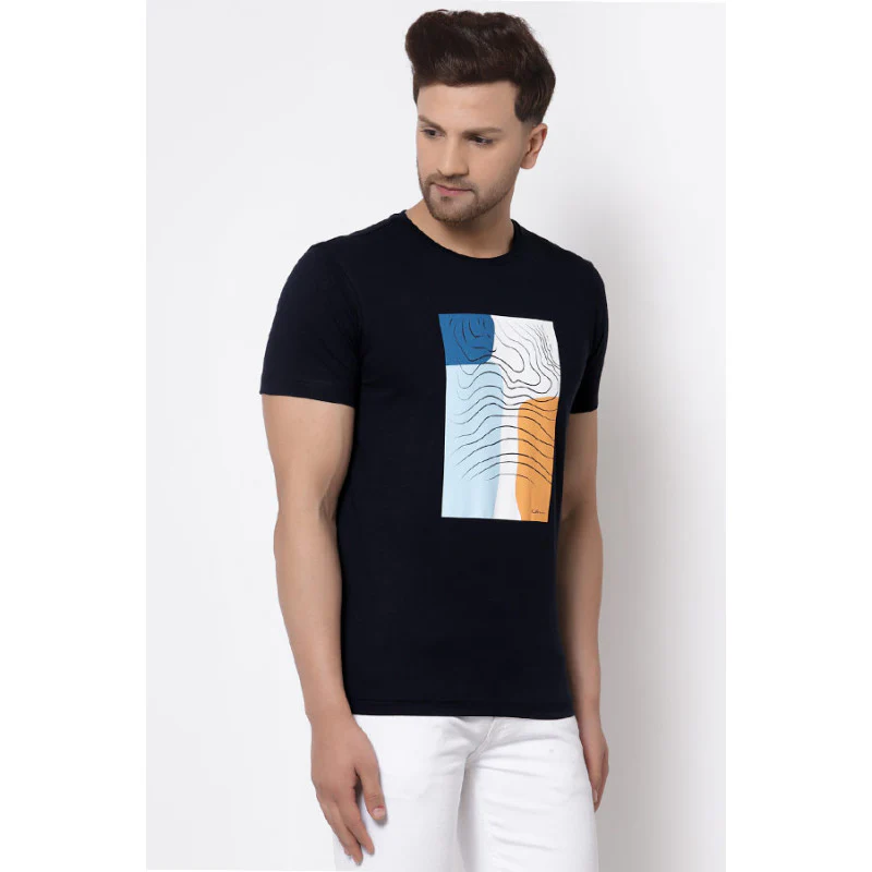 Navy Graphic Print Pure Cotton Men's T-Shirt - Image 2