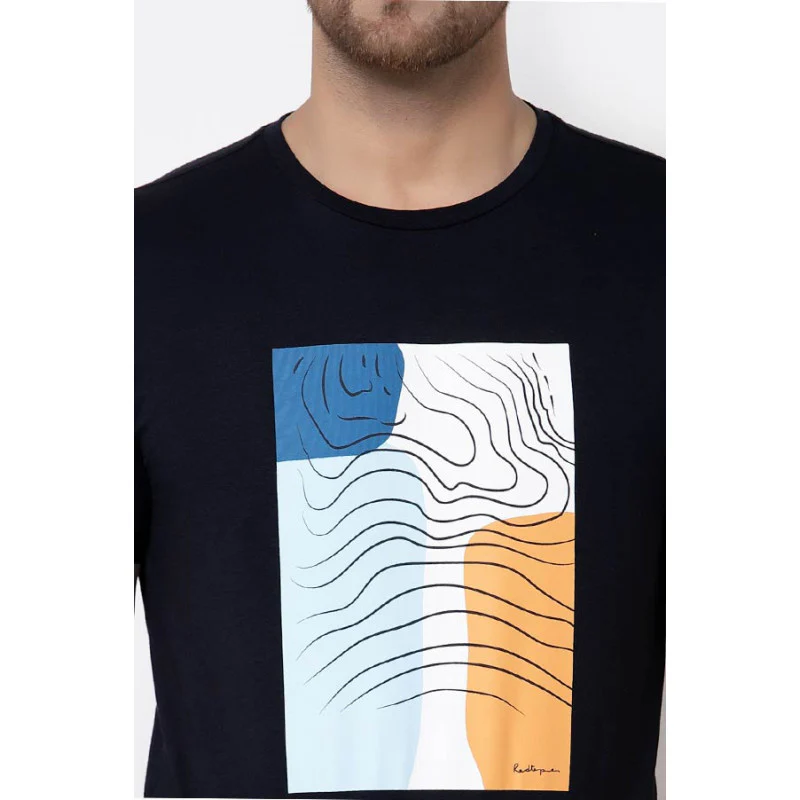 Navy Graphic Print Pure Cotton Men's T-Shirt - Image 4