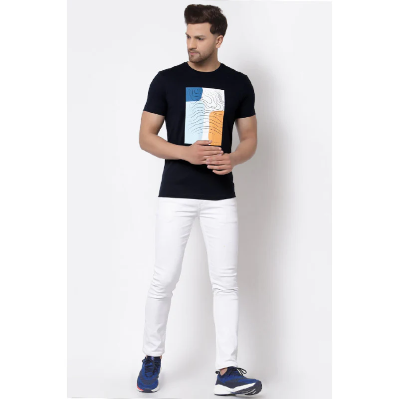 Navy Graphic Print Pure Cotton Men's T-Shirt - Image 5