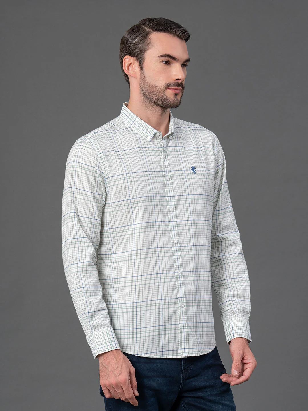Off White Checked Shirt for Men - Image 2