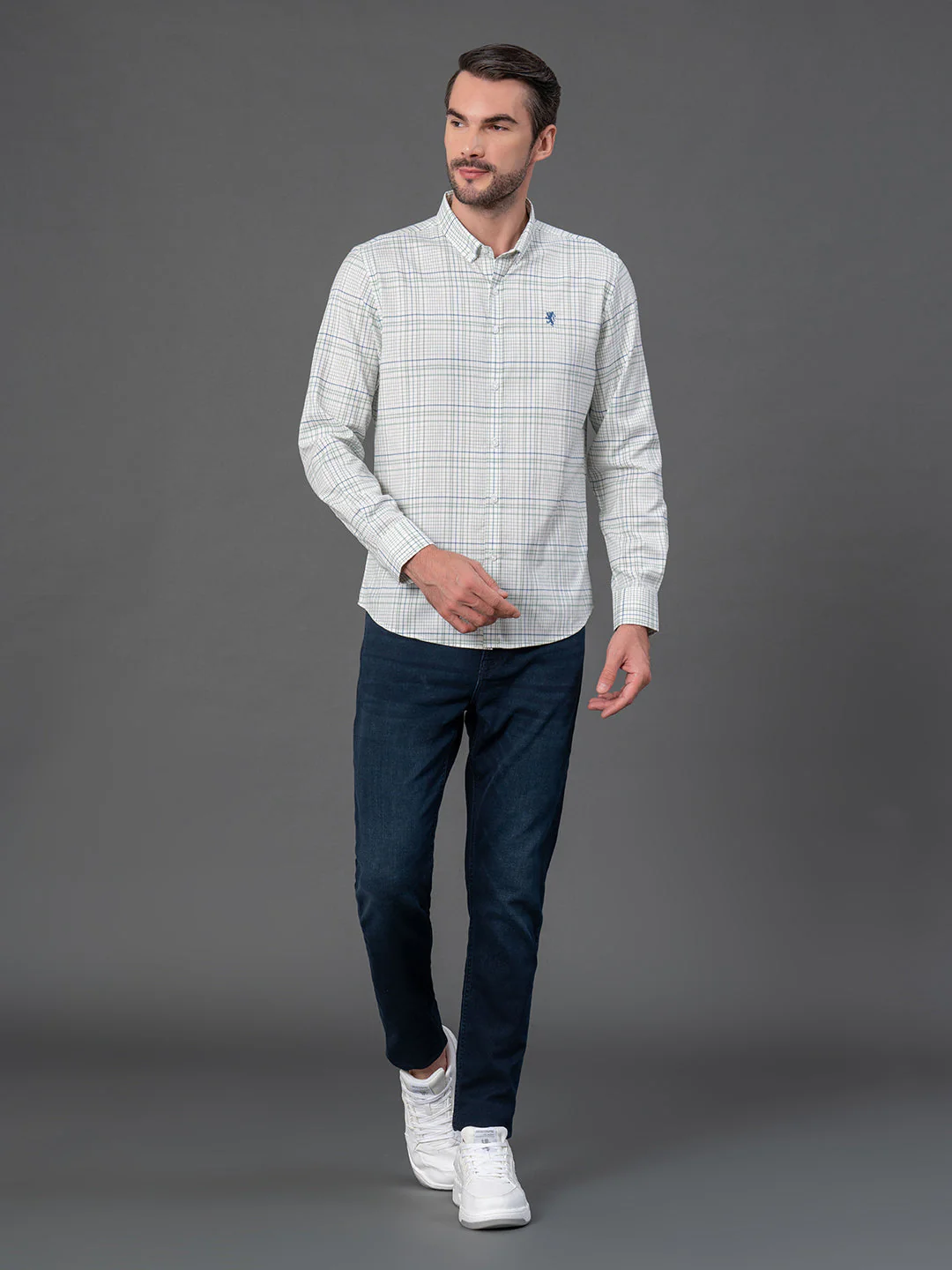 Off White Checked Shirt for Men - Image 5