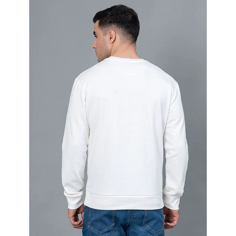 Off White Embossed Cotton Poly Fleece Men's Sweatshirt - Image 3