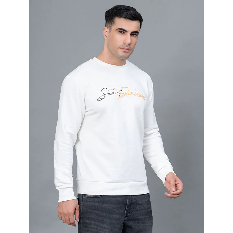 Off White Graphic Print Cotton Poly Fleece Men's Sweatshirt - Image 2