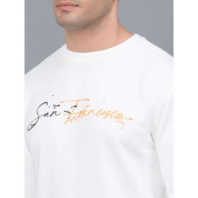 Off White Graphic Print Cotton Poly Fleece Men's Sweatshirt - Image 4