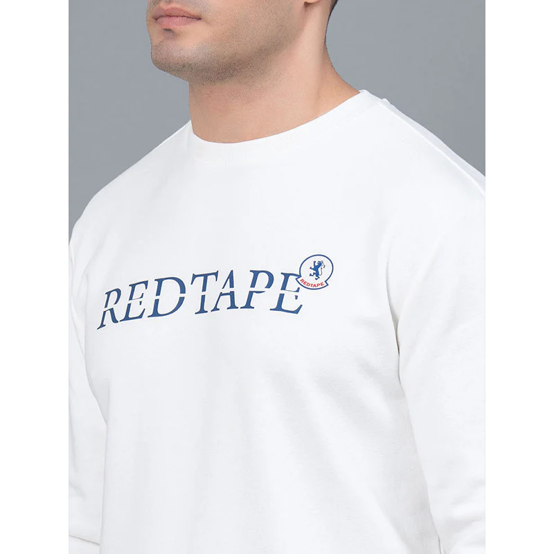 Off White Graphic Print Cotton Poly Fleece Men's Sweatshirt - Image 4