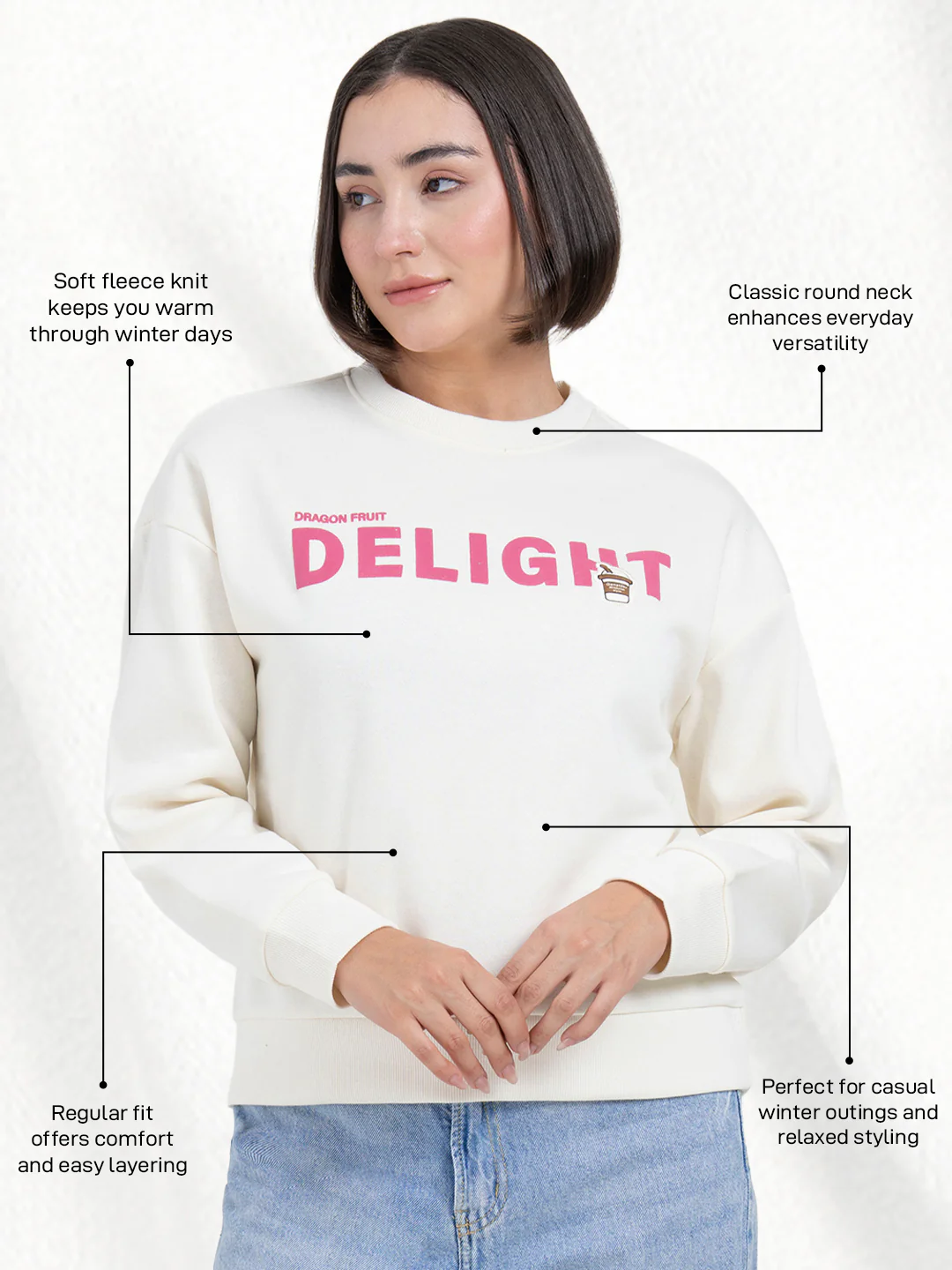 Off-White Graphic Sweatshirt for Women | Casual Everyday Ease - Image 2