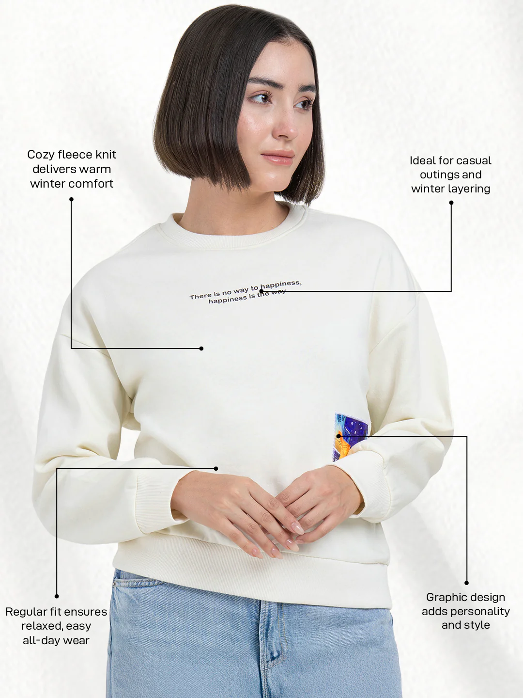 Off-White Graphic Sweatshirt for Women | Winter Everyday Comfort - Image 2