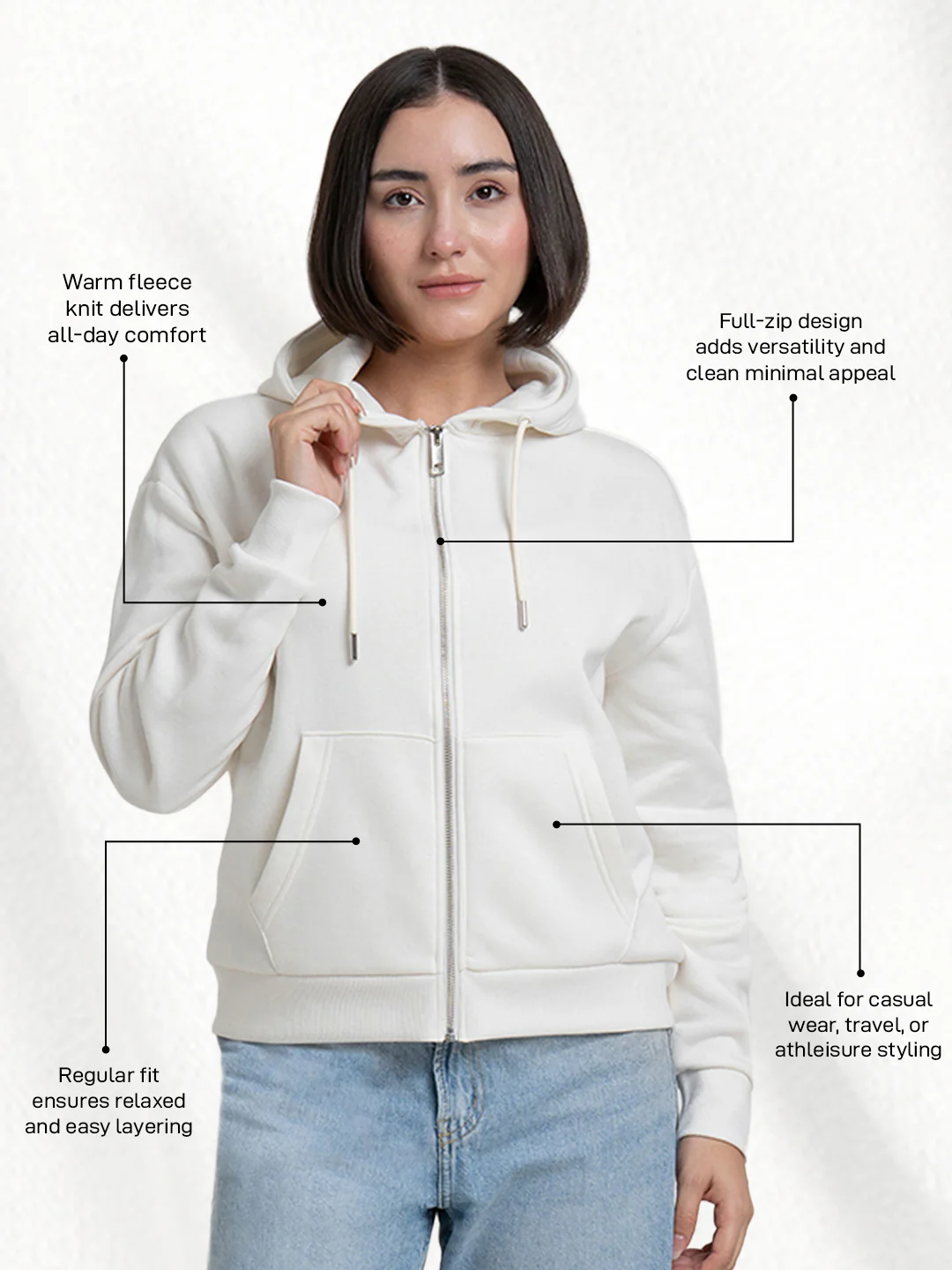 off-White Hoodies for Women | Full-Zip Hoodie for Everyday Comfort - Image 2
