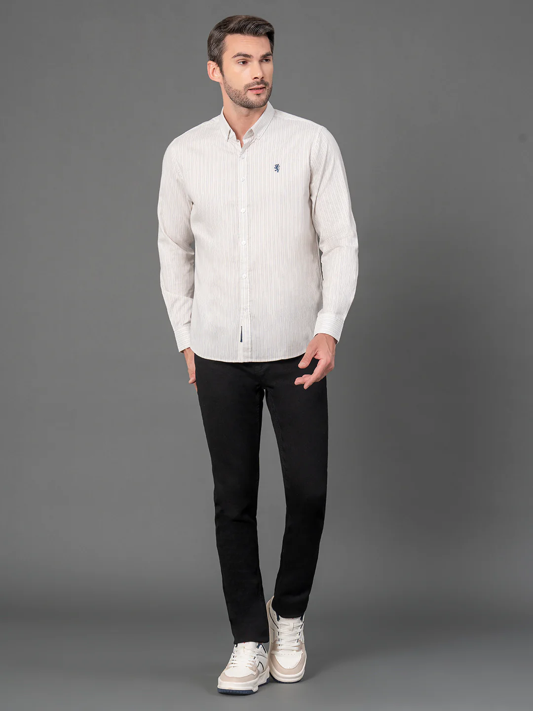 Off White Striped Shirt for Men - Image 5
