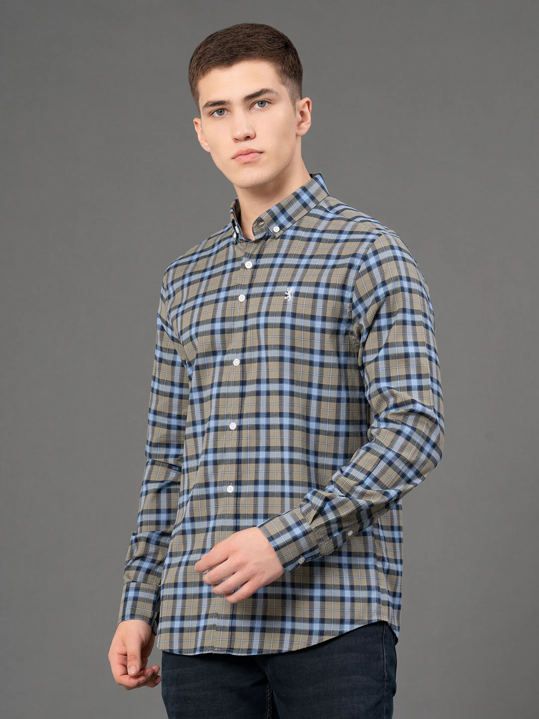 Olive Checked Shirt for Men - Image 2
