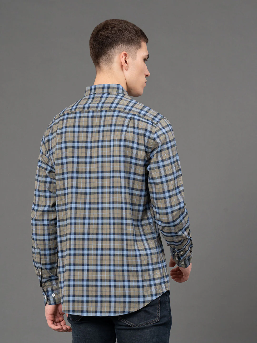 Olive Checked Shirt for Men - Image 3