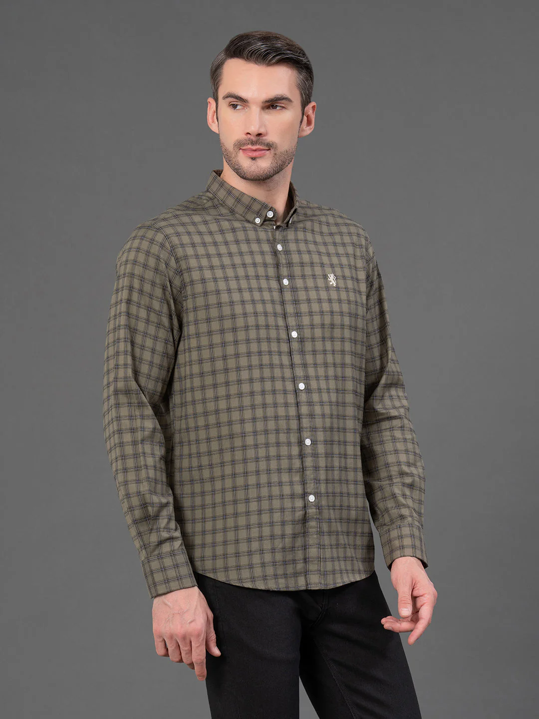 Olive Checked Shirt for Men - Image 2