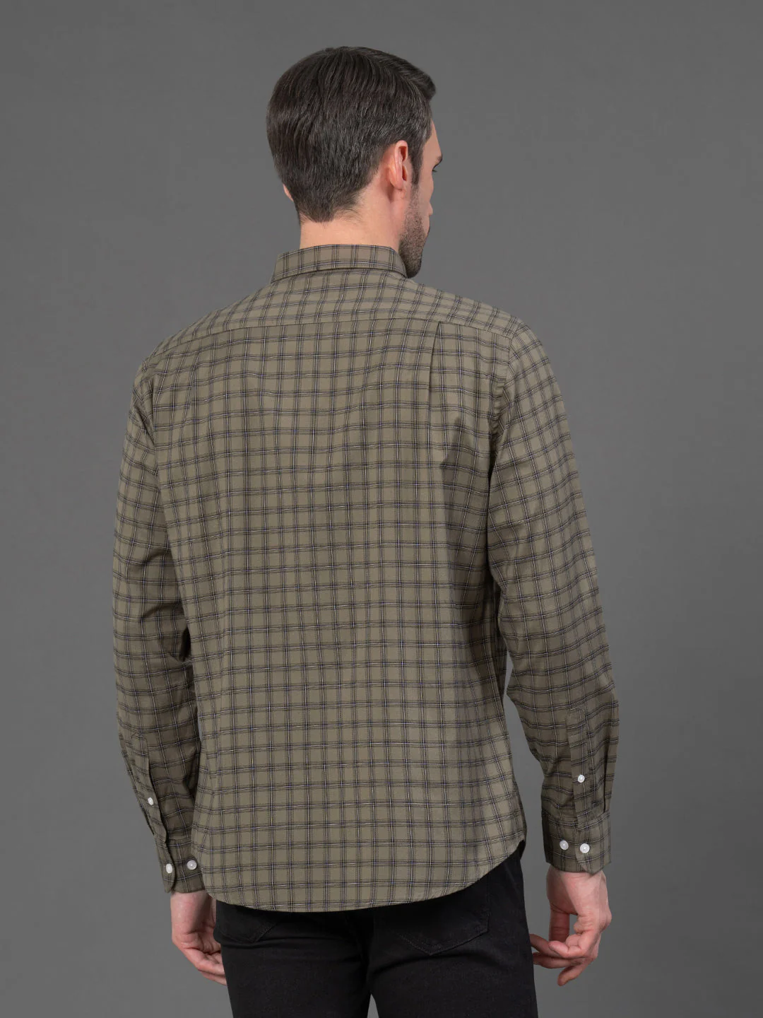 Olive Checked Shirt for Men - Image 3