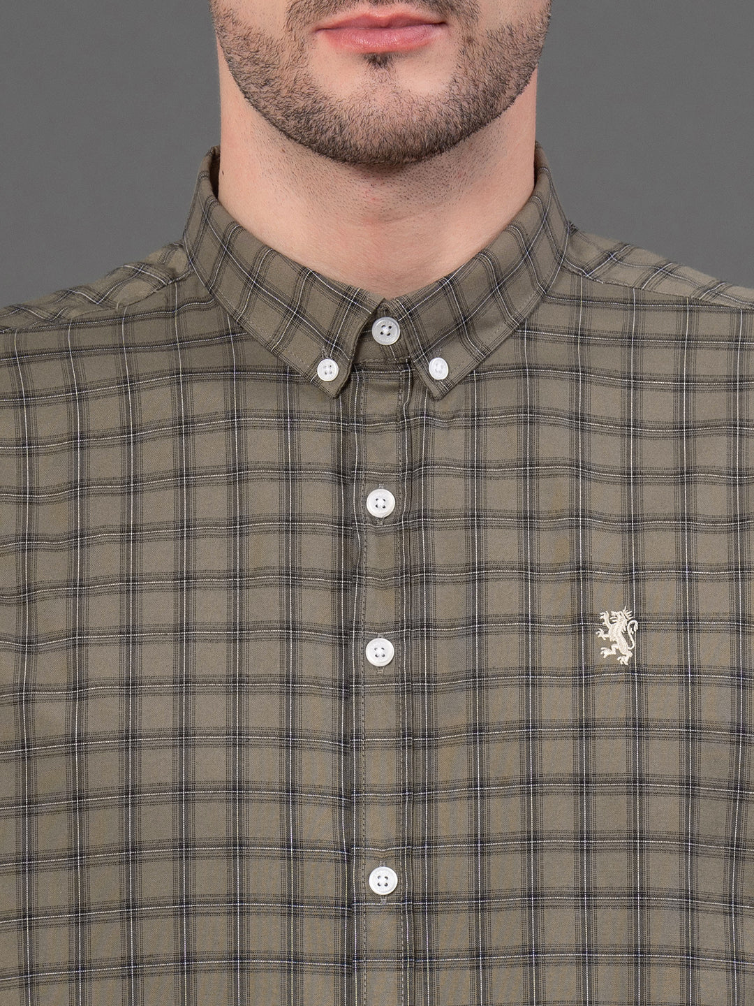 Olive Checked Shirt for Men - Image 4