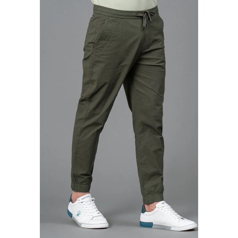 Olive Cotton Joggers for Men - Image 2