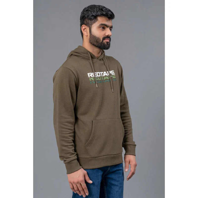 Olive Graphic Print Full Sleeve Cotton Poly Fleece Men's Hoodie - Image 2