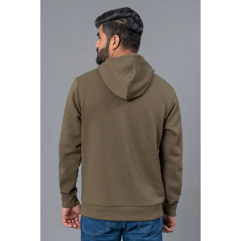 Olive Graphic Print Full Sleeve Cotton Poly Fleece Men's Hoodie - Image 3