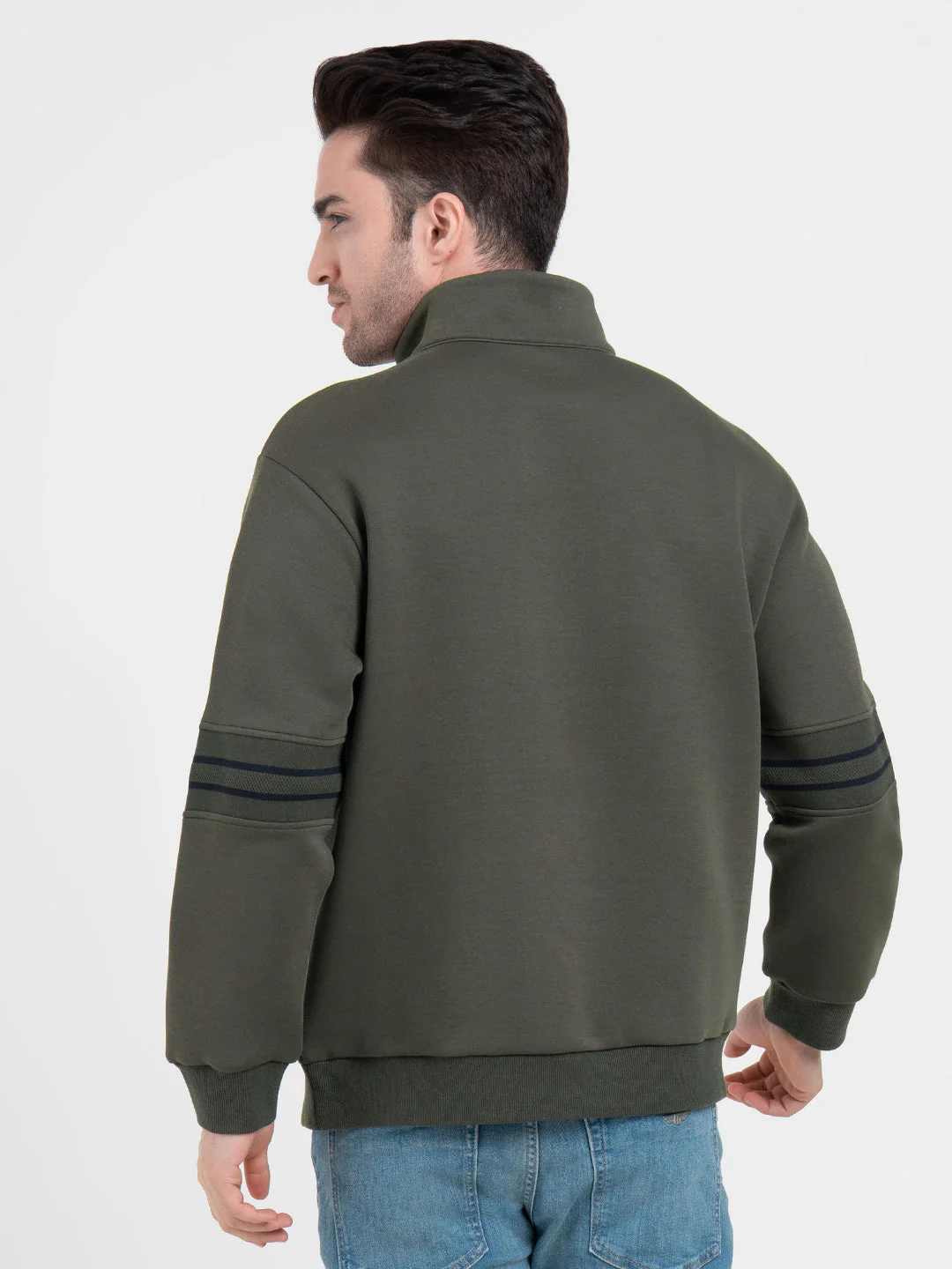 Olive Half Zip Sweatshirt with Embroidery for Men | Winter Sweatshirts for Everyday Style - Image 5