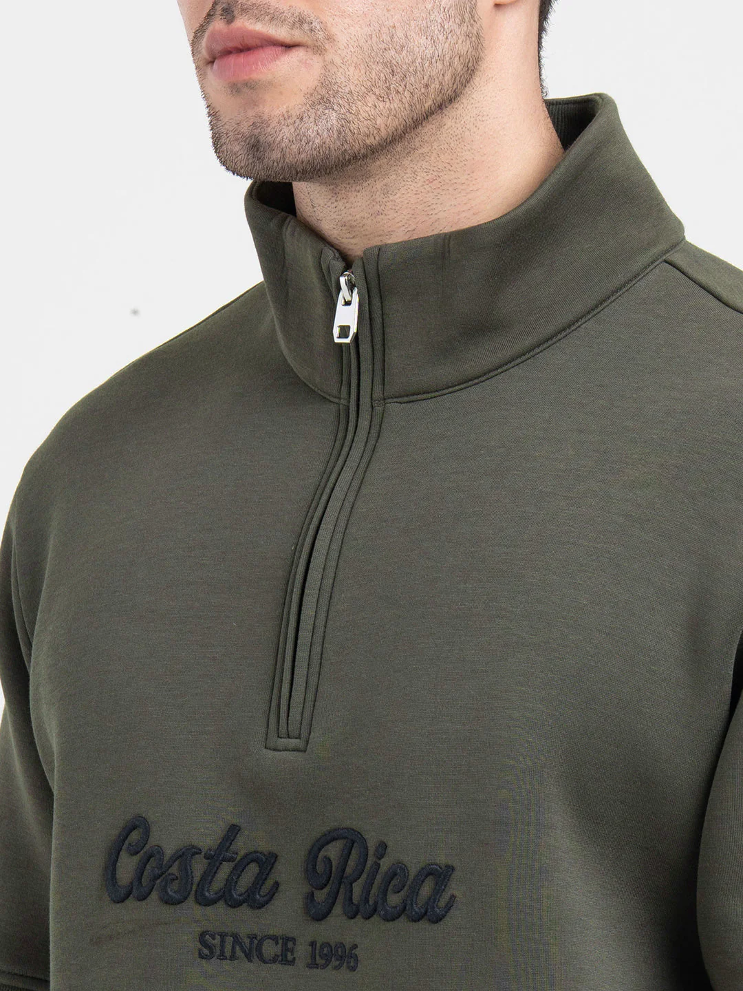 Olive Half Zip Sweatshirt with Embroidery for Men | Winter Sweatshirts for Everyday Style - Image 6