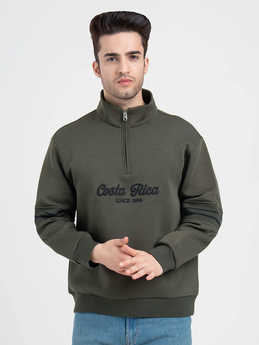Olive Half Zip Sweatshirt with Embroidery for Men | Winter Sweatshirts for Everyday Style - Image 8