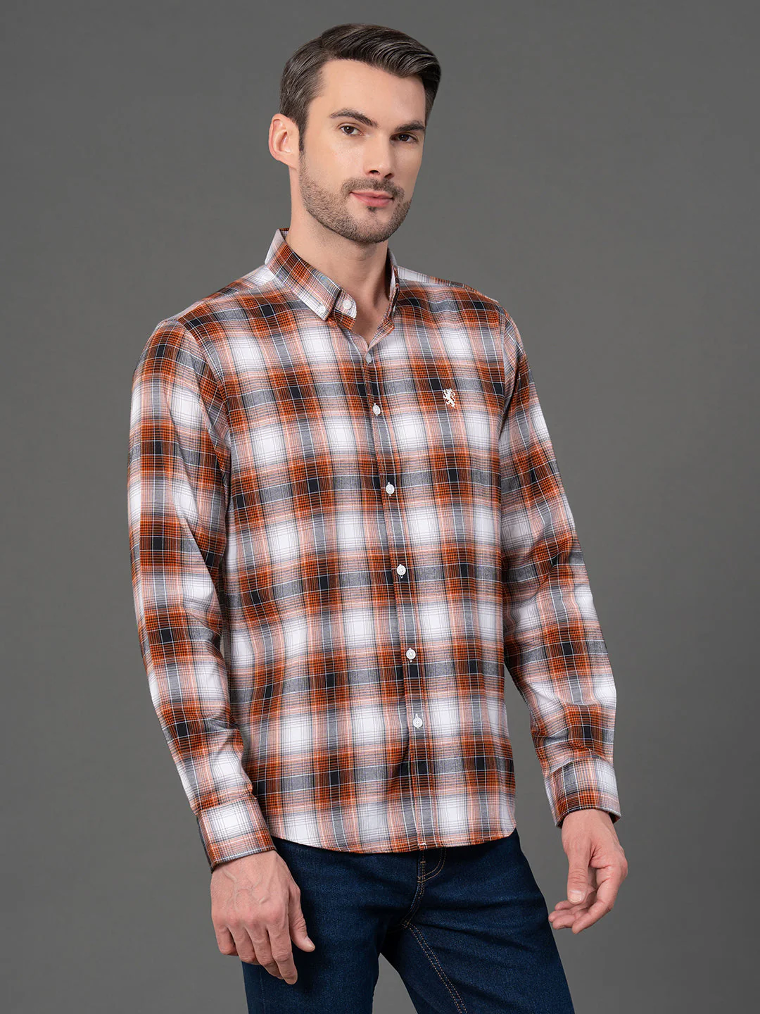 Orange Checked Shirt for Men - Image 2